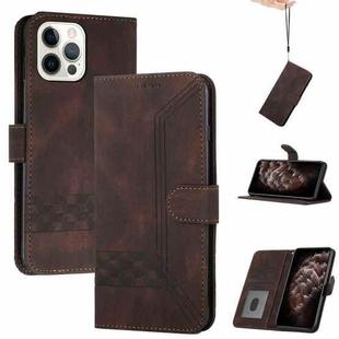 For iPhone 15 Pro Max Cubic Skin Feel Flip Leather Phone Case(Brown)