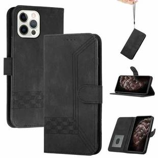 For iPhone 15 Pro Cubic Skin Feel Flip Leather Phone Case(Black)