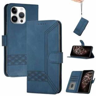 For iPhone 16 Pro Max Cubic Skin Feel Flip Leather Phone Case(Blue)