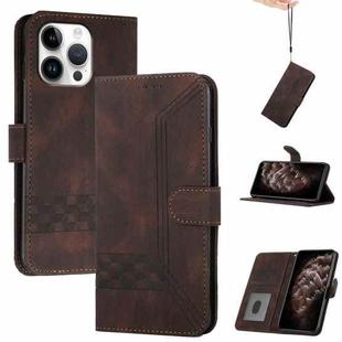 For iPhone 16 Pro Max Cubic Skin Feel Flip Leather Phone Case(Brown)