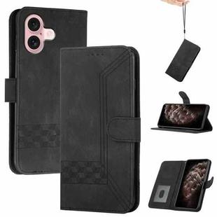 For iPhone 16 Cubic Skin Feel Flip Leather Phone Case(Black)