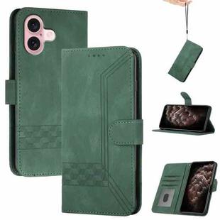 For iPhone 16 Cubic Skin Feel Flip Leather Phone Case(Green)