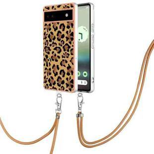 For Google Pixel 6a Electroplating Dual-side IMD Phone Case with Lanyard(Leopard Print)
