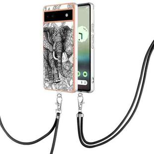 For Google Pixel 6a Electroplating Dual-side IMD Phone Case with Lanyard(Totem Elephant)