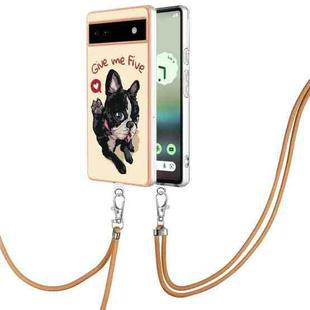For Google Pixel 6a Electroplating Dual-side IMD Phone Case with Lanyard(Lucky Dog)