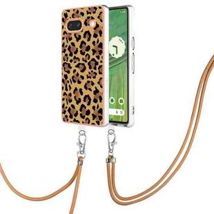 For Google Pixel 7a Electroplating Dual-side IMD Phone Case with Lanyard(Leopard Print)