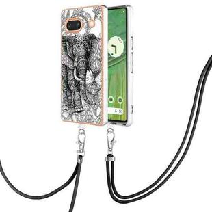 For Google Pixel 7a Electroplating Dual-side IMD Phone Case with Lanyard(Totem Elephant)