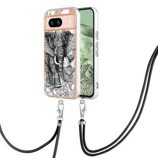 For Google Pixel 8a Electroplating Dual-side IMD Phone Case with Lanyard(Totem Elephant)