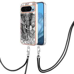 For Google Pixel 9 Electroplating Dual-side IMD Phone Case with Lanyard(Totem Elephant)