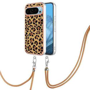 For Google Pixel 9 Pro Electroplating Dual-side IMD Phone Case with Lanyard(Leopard Print)