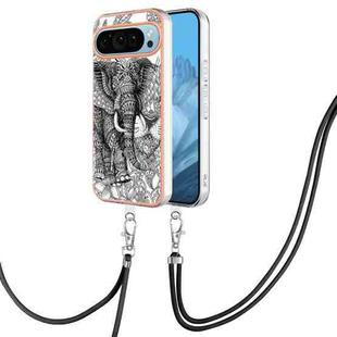 For Google Pixel 9 Pro Electroplating Dual-side IMD Phone Case with Lanyard(Totem Elephant)