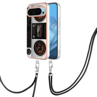 For Google Pixel 9 Pro Electroplating Dual-side IMD Phone Case with Lanyard(Retro Radio)