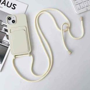 For iPhone 15 Plus Crossbody Lanyard Elastic Silicone Card Holder Phone Case(White)