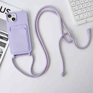 For iPhone 15 Plus Crossbody Lanyard Elastic Silicone Card Holder Phone Case(Lavender Purple)