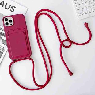 For iPhone 15 Pro Max Crossbody Lanyard Elastic Silicone Card Holder Phone Case(Wine Red)