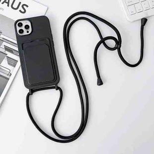 For iPhone 15 Pro Max Crossbody Lanyard Elastic Silicone Card Holder Phone Case(Black)