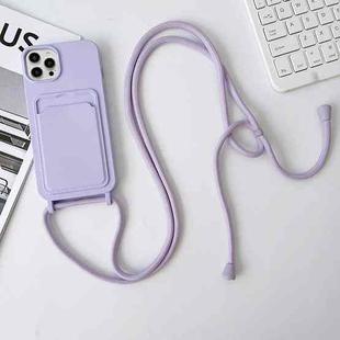 For iPhone 15 Pro Max Crossbody Lanyard Elastic Silicone Card Holder Phone Case(Lavender Purple)