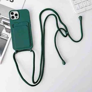 For iPhone 15 Pro Crossbody Lanyard Elastic Silicone Card Holder Phone Case(Dark Green)