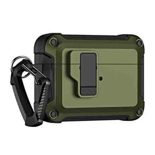 For AirPods Pro 2 TPU + PC Wireless Bluetooth Earphone Protective Case with Switch Lock & Hook(Dark Green)