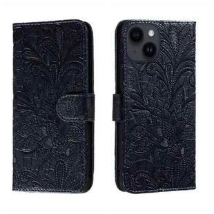 For iPhone 15 Lace Flower Embossing Flip Leather Phone Case(Dark Blue)