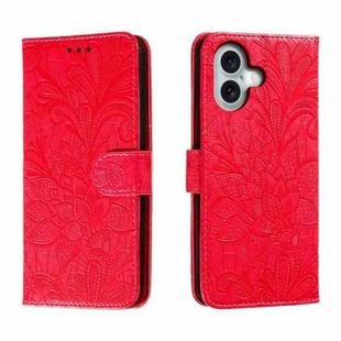 For iPhone 16 Lace Flower Embossing Flip Leather Phone Case(Red)