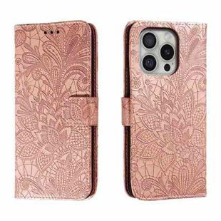 For iPhone 16 Pro Lace Flower Embossing Flip Leather Phone Case(Rose Gold)