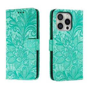 For iPhone 16 Pro Lace Flower Embossing Flip Leather Phone Case(Green)