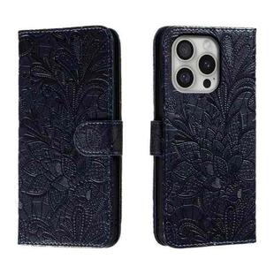 For iPhone 16 Pro Lace Flower Embossing Flip Leather Phone Case(Dark Blue)