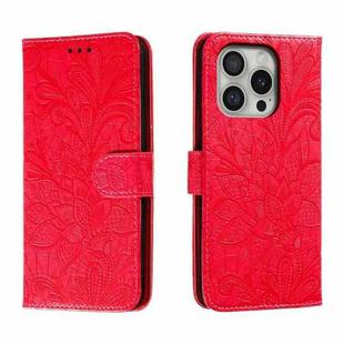 For iPhone 16 Pro Lace Flower Embossing Flip Leather Phone Case(Red)