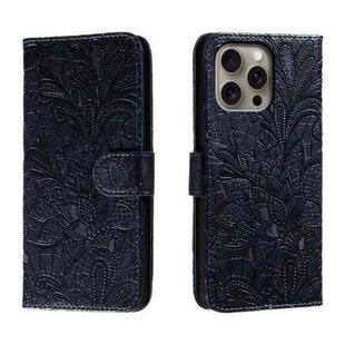 For iPhone 16 Pro Max Lace Flower Embossing Flip Leather Phone Case(Dark Blue)