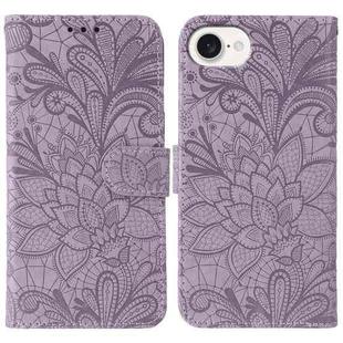 For iPhone 16e Lace Flower Embossing Flip Leather Phone Case(Purple)