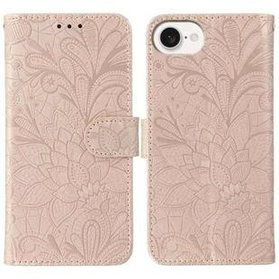 For iPhone 16e Lace Flower Embossing Flip Leather Phone Case(Rose Gold)