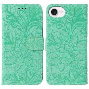 For iPhone 16e Lace Flower Embossing Flip Leather Phone Case(Green)