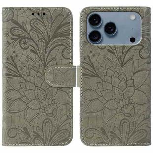 For iPhone 17 Pro Lace Flower Embossing Flip Leather Phone Case(Grey)