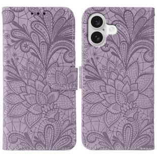 For iPhone 17 Lace Flower Embossing Flip Leather Phone Case(Purple)