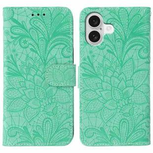 For iPhone 17 Lace Flower Embossing Flip Leather Phone Case(Green)