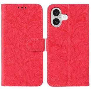 For iPhone 17 Lace Flower Embossing Flip Leather Phone Case(Red)