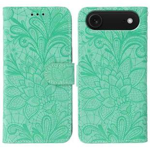 For iPhone 17 Air Lace Flower Embossing Flip Leather Phone Case(Green)