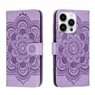For iPhone 15 Pro Max Sun Mandala Embossing Leather Phone Case(Purple)