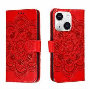 For iPhone 15 Plus Sun Mandala Embossing Leather Phone Case(Red)