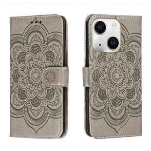 For iPhone 15 Plus Sun Mandala Embossing Leather Phone Case(Grey)