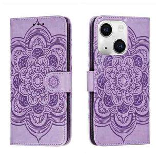 For iPhone 15 Plus Sun Mandala Embossing Leather Phone Case(Purple)