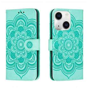 For iPhone 15 Plus Sun Mandala Embossing Leather Phone Case(Green)
