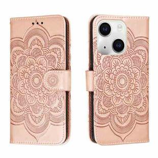 For iPhone 15 Sun Mandala Embossing Leather Phone Case(Rose Gold)