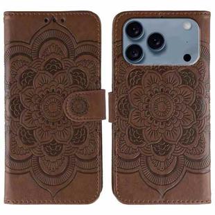 For iPhone 17 Pro Sun Mandala Embossing Leather Phone Case(Brown)