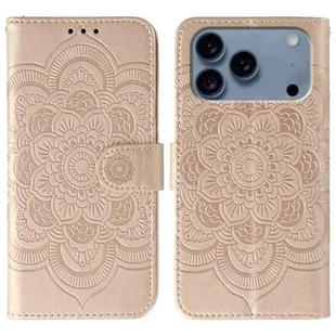 For iPhone 17 Pro Sun Mandala Embossing Leather Phone Case(Rose Gold)