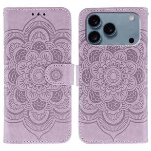 For iPhone 17 Pro Sun Mandala Embossing Leather Phone Case(Purple)
