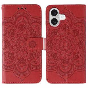 For iPhone 17 Sun Mandala Embossing Leather Phone Case(Red)