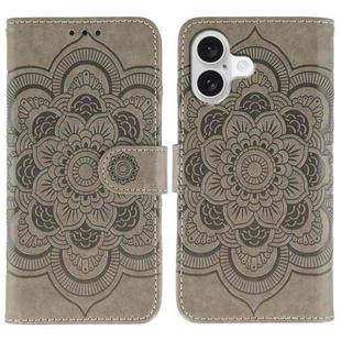 For iPhone 17 Sun Mandala Embossing Leather Phone Case(Grey)