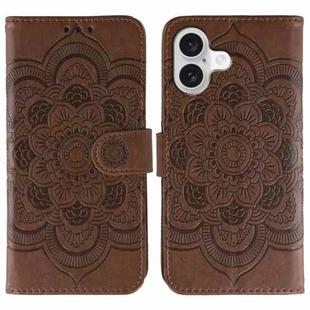 For iPhone 17 Sun Mandala Embossing Leather Phone Case(Brown)